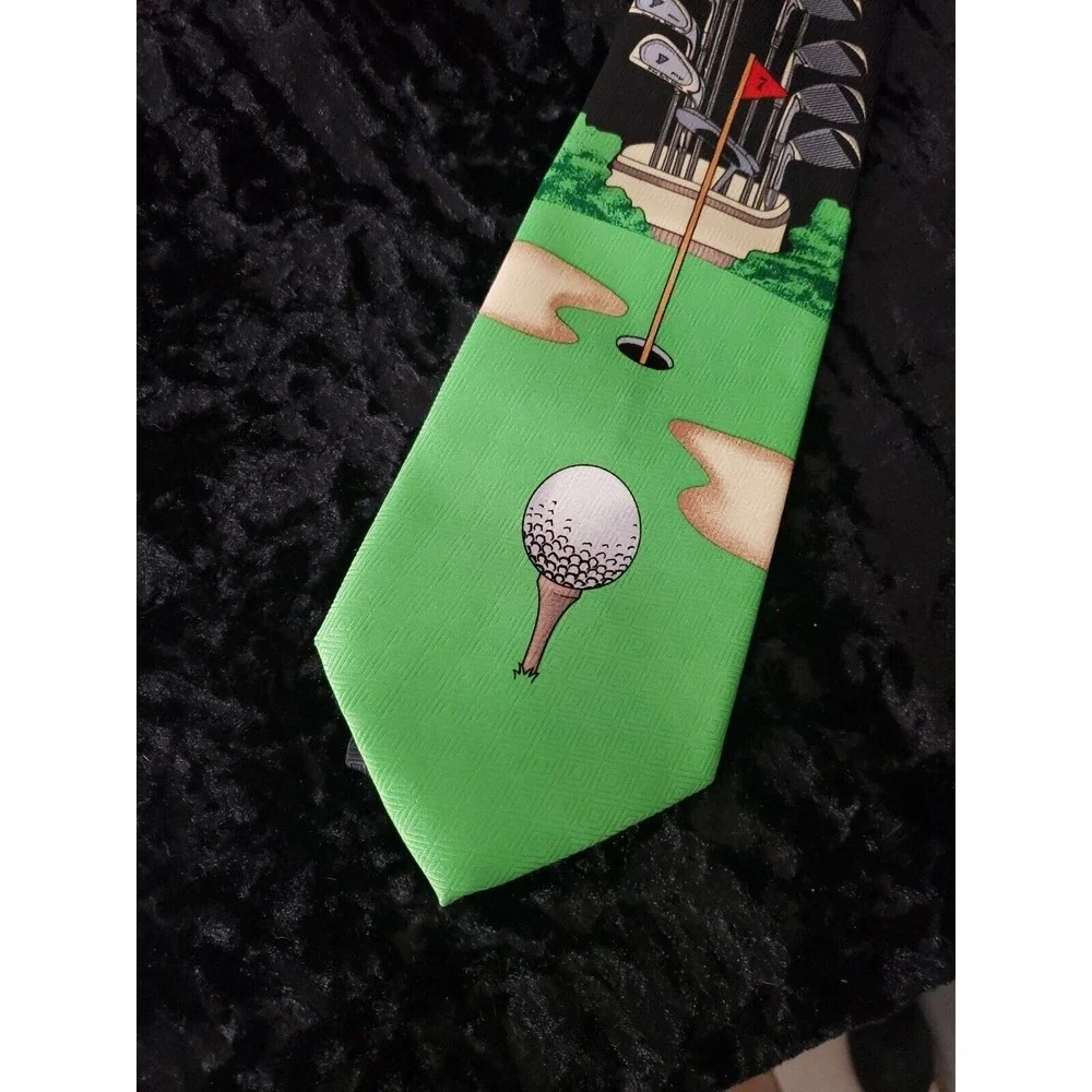 Vintage Purbo Prestige Italy Golf Neck Tie Mens Green Black Career Wear